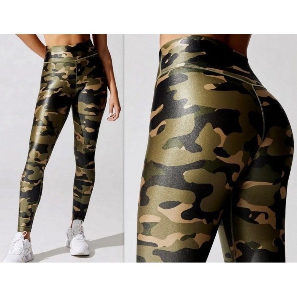 Nike Camouflage High Rise Athletic Leggings Women M Green Black Sporty Pull On